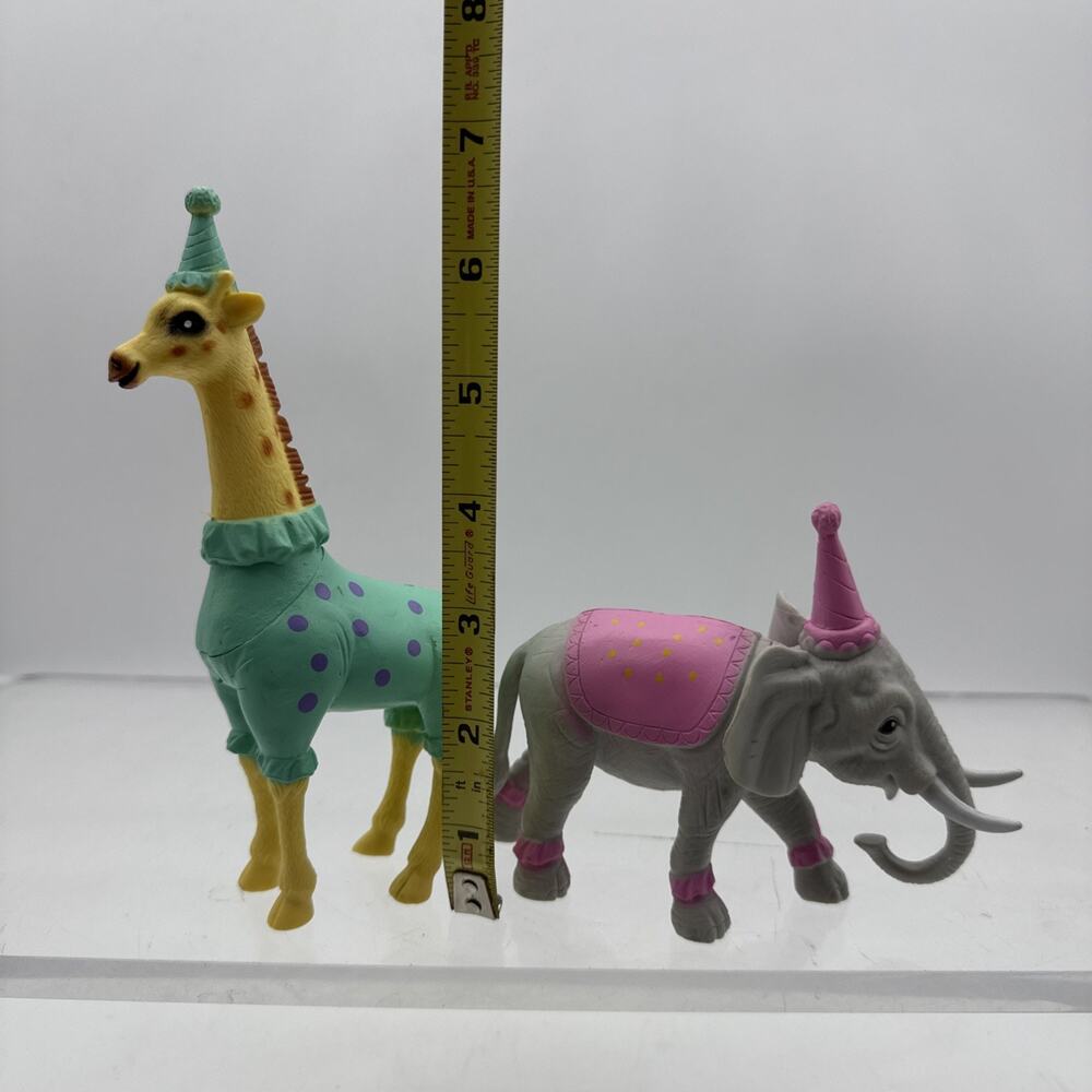 Animal Figures Cake Topper Giraffe In Blue PJs and Elephant in Pink Set of 2 - Picture 3 of 9